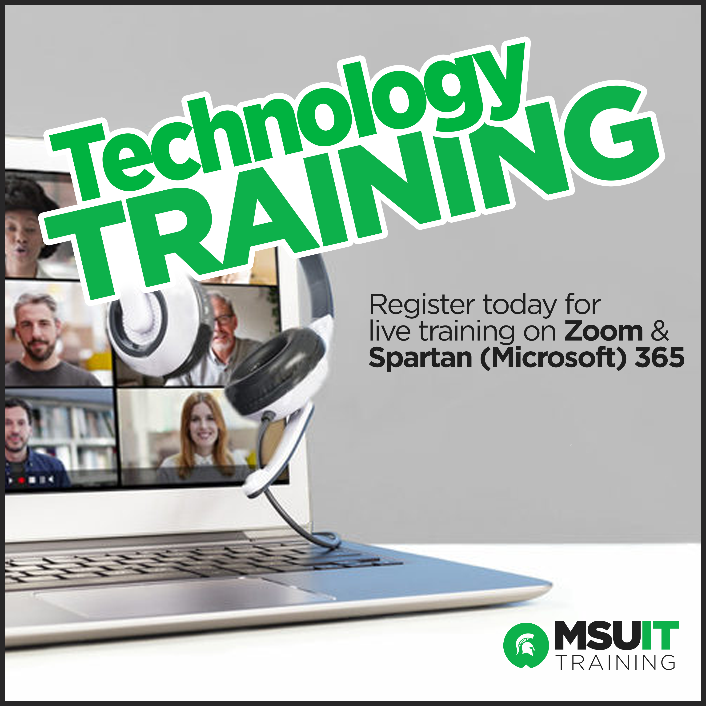 Laptop with headset promoting tech training