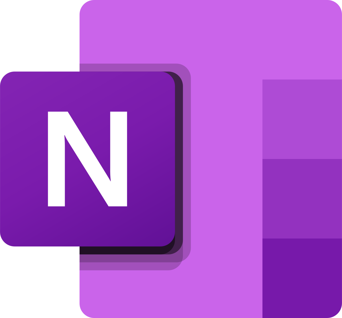 The Microsoft OneNote logo, a purple notebook. 